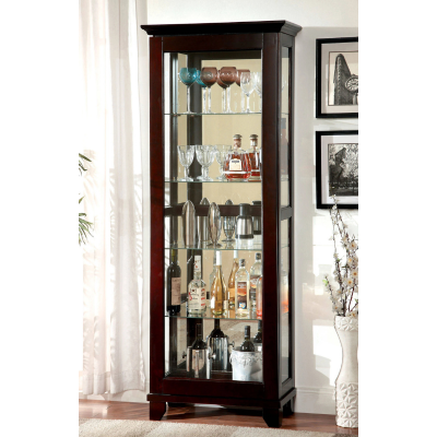 Show details for Dark Walnut Sliding Door Material Tempered Glass Curio - 28 1/2"W X 14 1/2"D X 75"H Picture of Dark Walnut Sliding Door Material Tempered Glass Curio - 28 1/2"W X 14 1/2"D X 75"H