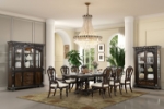 Picture of Dark Brown Material Engineered Wood Side Chair, Arm Chair and 80"-112" Extendable Leaf Dining Table 9pc Set