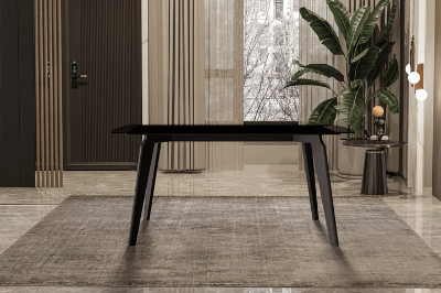 Show details for 55"/62"/71" Dining Table with Rectangular Stone/Glass Wide Tabletop with Black Steel Legs Picture of 55"/62"/71" Dining Table with Rectangular Stone/Glass Wide Tabletop with Black Steel Legs