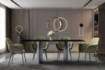 Picture of 55"/62"/71" Dining Table with Rectangular Glass/Sintered Stone Tabletop and Black Steel Legs
