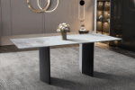 Picture of 55"/62"/71" Dining Table with Rectangular Glass/Sintered Stone Tabletop and Black Steel Legs
