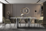 Picture of 55"/62"/71" Dining Table with Rectangular Glass/Sintered Stone Tabletop and Black Steel Legs