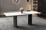 Picture of 55"/62"/71" Dining Table with Rectangular Glass/Sintered Stone Tabletop and Black Steel Legs