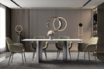 Picture of 55"/62"/71" Dining Table with Rectangular Glass/Sintered Stone Tabletop and Black Steel Legs