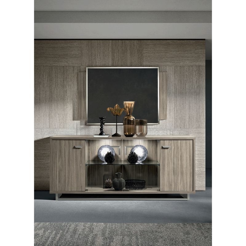 Picture of 79" x 34" Inch 4 Door Grey Buffet w/Mirror