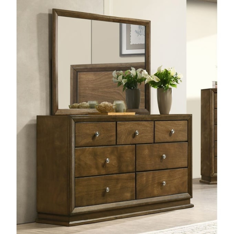 Picture of Walnut 7-Drawer Dresser and Mirror