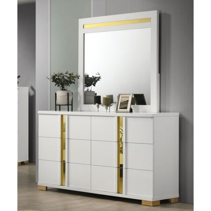 Picture of White Gold and Black Gold Dresser and Mirror