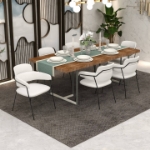 Picture of Dining Chair with Curved Open-Back Design and Black Stainless Steel Legs