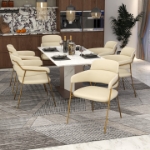 Picture of Dining Chair with Curved Open-Back and Arms and Gold Stainless Steel Legs