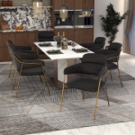 Picture of Dining Chair with Curved Open-Back and Arms and Gold Stainless Steel Legs