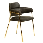 Picture of Dining Chair with Curved Open-Back and Arms and Gold Stainless Steel Legs