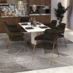 Picture of Dining Chair with Curved Open-Back and Arms and Gold Stainless Steel Legs