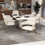 Picture of Dining Chair with Curved Open-Back and Arms and Gold Stainless Steel Legs