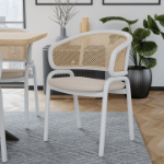 Picture of Dining Armchair with White/Black Steel Legs and Black/Brown Wicker Back