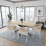 Picture of Dining Armchair with White/Black Steel Legs and Black/Brown Wicker Back