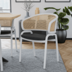 Picture of Dining Armchair with White/Black Steel Legs and Black/Brown Wicker Back