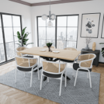 Picture of Dining Armchair with White/Black Steel Legs and Black/Brown Wicker Back