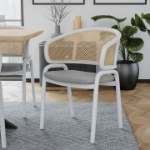 Picture of Dining Armchair with White/Black Steel Legs and Black/Brown Wicker Back