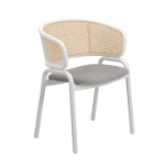 Picture of Dining Armchair with White/Black Steel Legs and Black/Brown Wicker Back