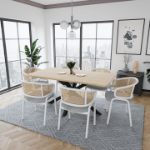 Picture of Dining Armchair with White/Black Steel Legs and Black/Brown Wicker Back
