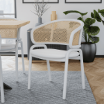 Picture of Dining Armchair with White/Black Steel Legs and Black/Brown Wicker Back