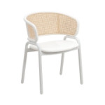 Picture of Dining Armchair with White/Black Steel Legs and Black/Brown Wicker Back
