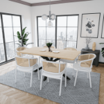 Picture of Dining Armchair with White/Black Steel Legs and Black/Brown Wicker Back
