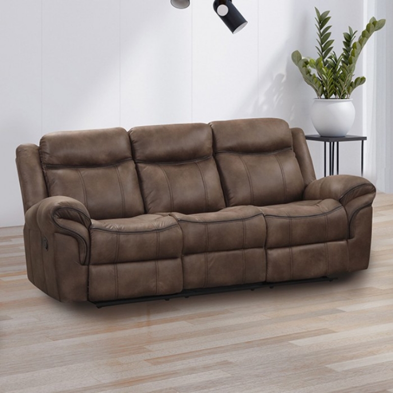 Picture of Brown Leatherette Manual Sofa, Loveseat and Recliner