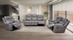 Picture of Warm Gray Leatherette Manual Sofa, Loveseat and Recliner