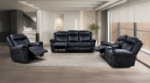 Picture of Black Leatherette Manual Sofa, Loveseat and Recliner