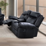 Picture of Black Leatherette Manual Sofa, Loveseat and Recliner