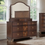 Picture of Dark Cherry Dresser and Mirror with Gold-Capped Legs