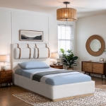 Picture of Linen Textured Fabric Upholstered Twin Bed