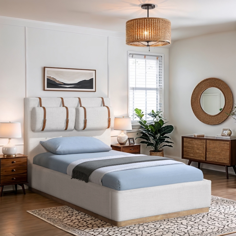Picture of Linen Textured Fabric Upholstered Twin Bed
