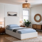 Picture of Linen Textured Fabric Upholstered Twin Bed
