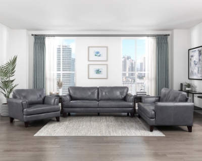 Show details for Genuine Leather Sofa, Loveseat and Chair Picture of Genuine Leather Sofa, Loveseat and Chair