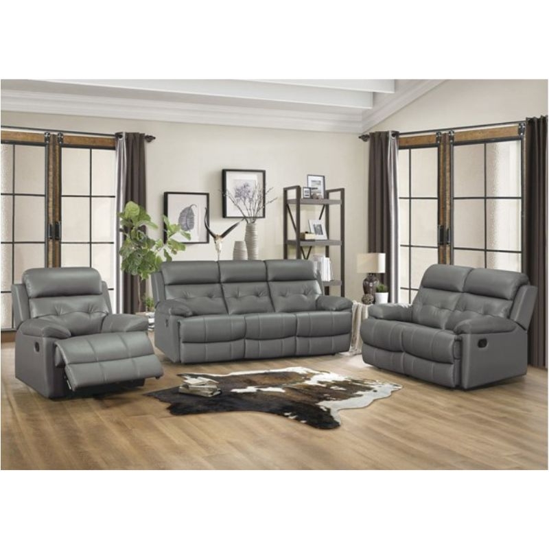 Picture of Dark Gray genuine leather Sofa, Loveseat and Recliner