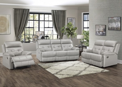 Show details for Sliver genuine leather Sofa, Loveseat and Recliner Picture of Sliver genuine leather Sofa, Loveseat and Recliner