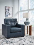 Picture of Navy Genuine Leather Sofa, Loveseat and Chair