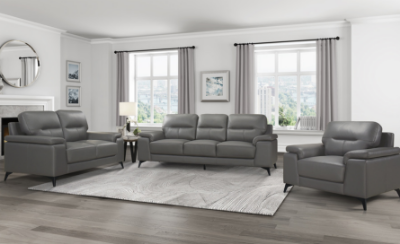 Show details for Genuine Leather Dark Grey Sofa, Loveseat and Chair Picture of Genuine Leather Dark Grey Sofa, Loveseat and Chair