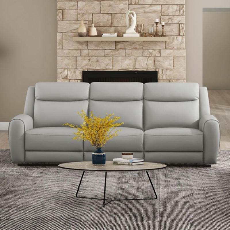 Picture of Genuine Leather Light Grey Reclining Sofa