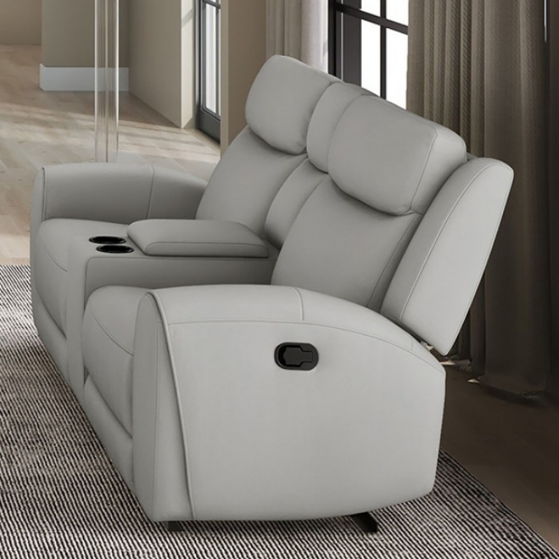 Picture of Genuine Leather Light Grey Reclining Loveseat