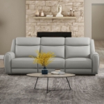 Picture of Genuine Leather Reclining Light Grey Sofa, Loveseat and Recliner