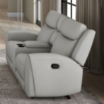 Picture of Genuine Leather Reclining Light Grey Sofa, Loveseat and Recliner
