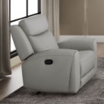 Picture of Genuine Leather Reclining Light Grey Sofa, Loveseat and Recliner