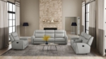 Picture of Genuine Leather Reclining Light Grey Sofa, Loveseat and Recliner