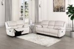Picture of Genuine leather Manual Reclining Beige Sofa, Loveseat and Chair