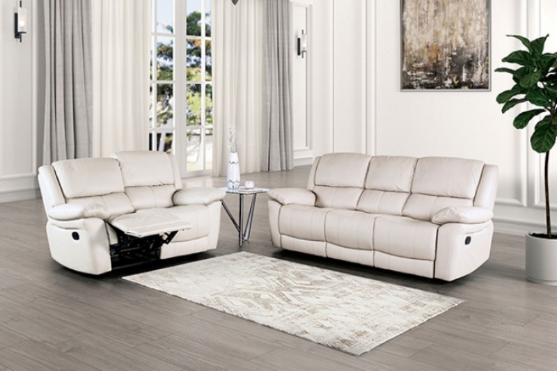 Picture of Genuine leather Manual Reclining Beige Sofa, Loveseat and Chair