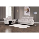Picture of Genuine Leather Manual Reclining Taupe Sofa, Loveseat and Chair