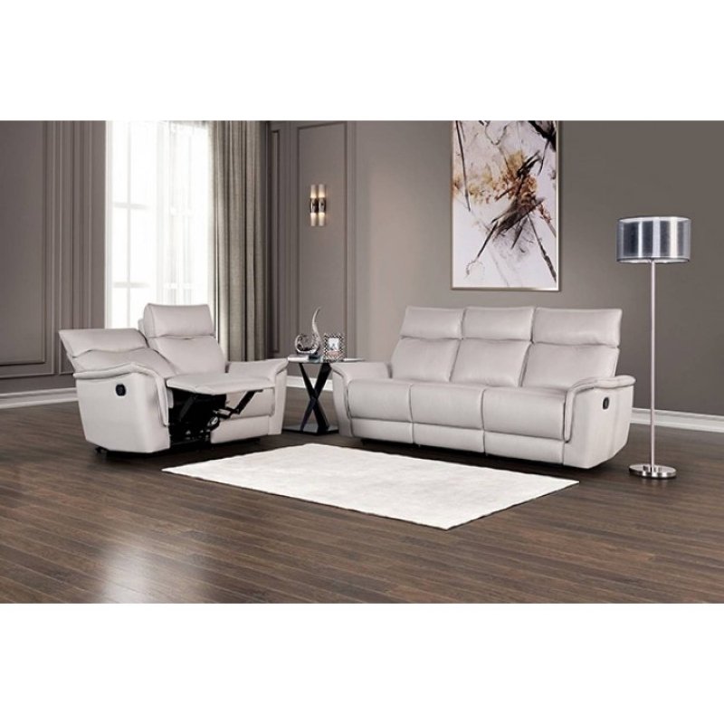 Picture of Genuine Leather Manual Reclining Taupe Sofa, Loveseat and Chair